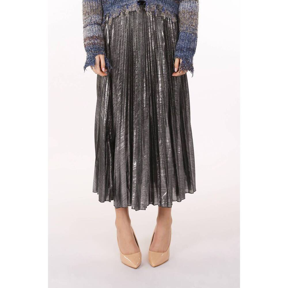 NEW BEULAH metallic coated pleat maxi skirt in silver